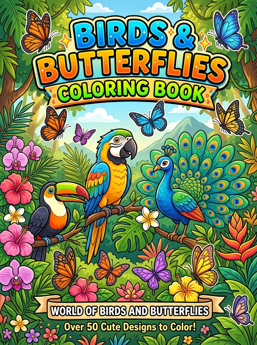 World of Birds & Butterflies Garden Coloring