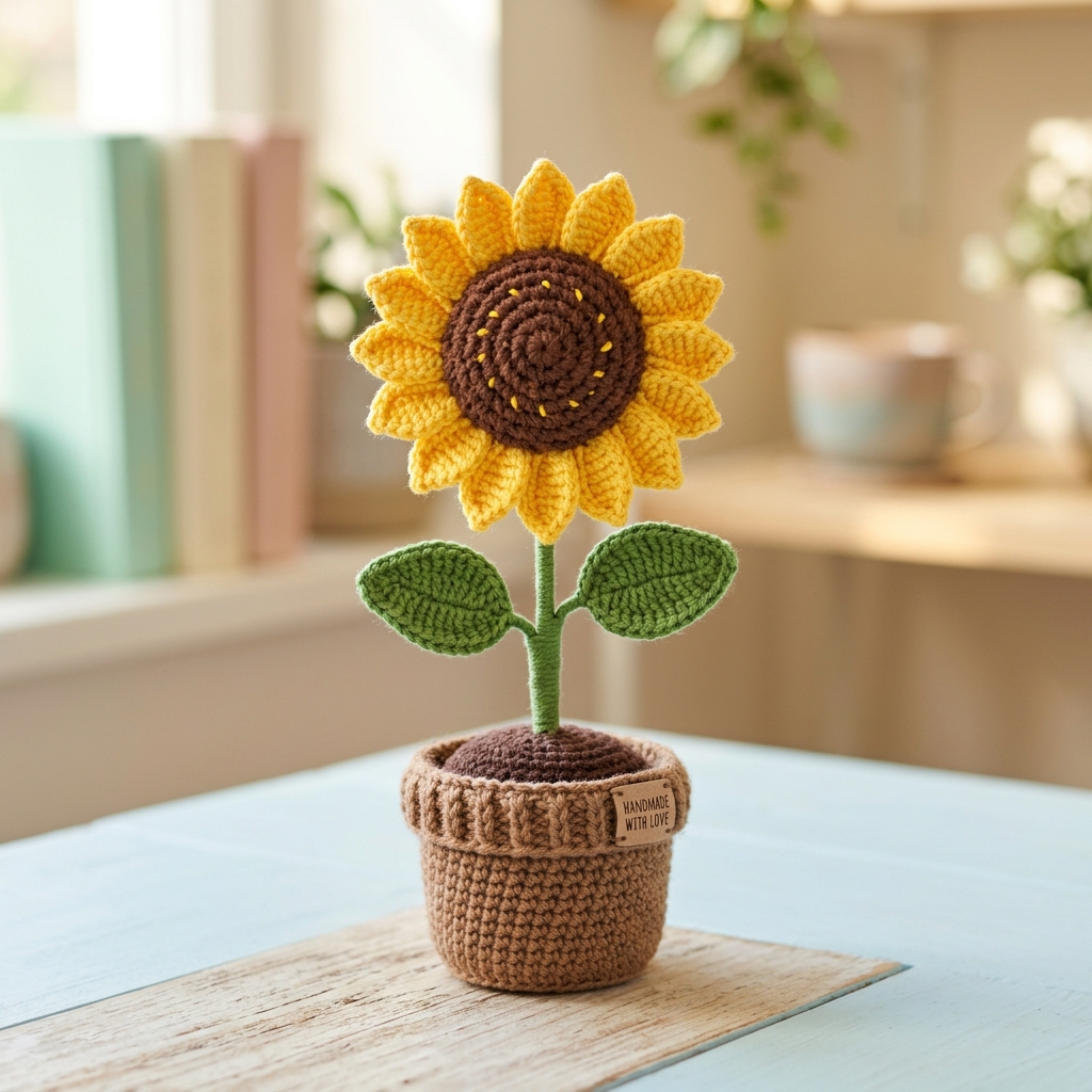 Handcrafted Crochet Sunflower in Knit Pot