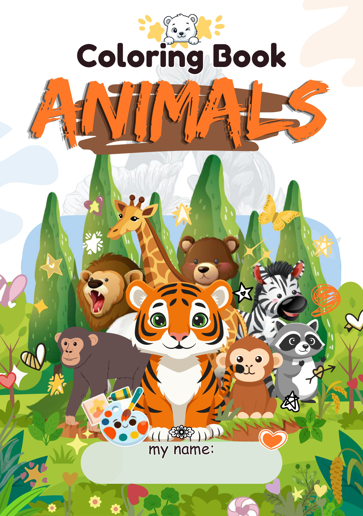 Cute Animals Big Outline Coloring Book (50 Animals)